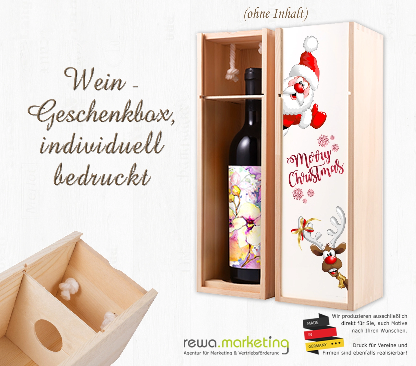 Wein- Flaschenbox aus Holz inkl. Wunschaufdruck
