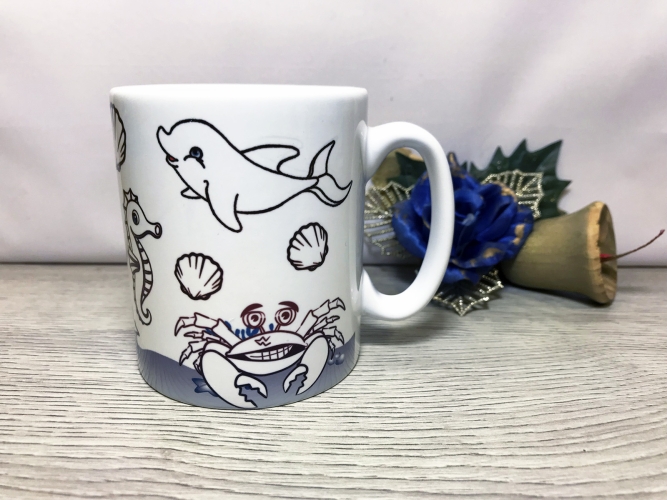 Ausmaltasse für Kinder - Meereswelt - Wal Meerjungfrau und Delphin