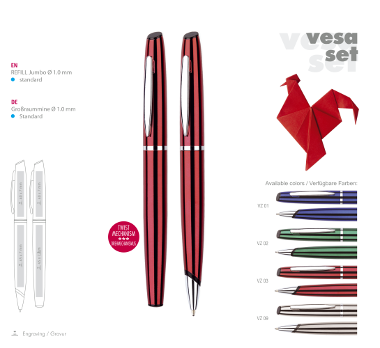 Prestige Metall- Kugelschreiber und Roller VESA Schreibset