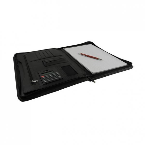 Edle Schreibmappe DIN A4 AVENTURA mit Taschenrechner in schwarz